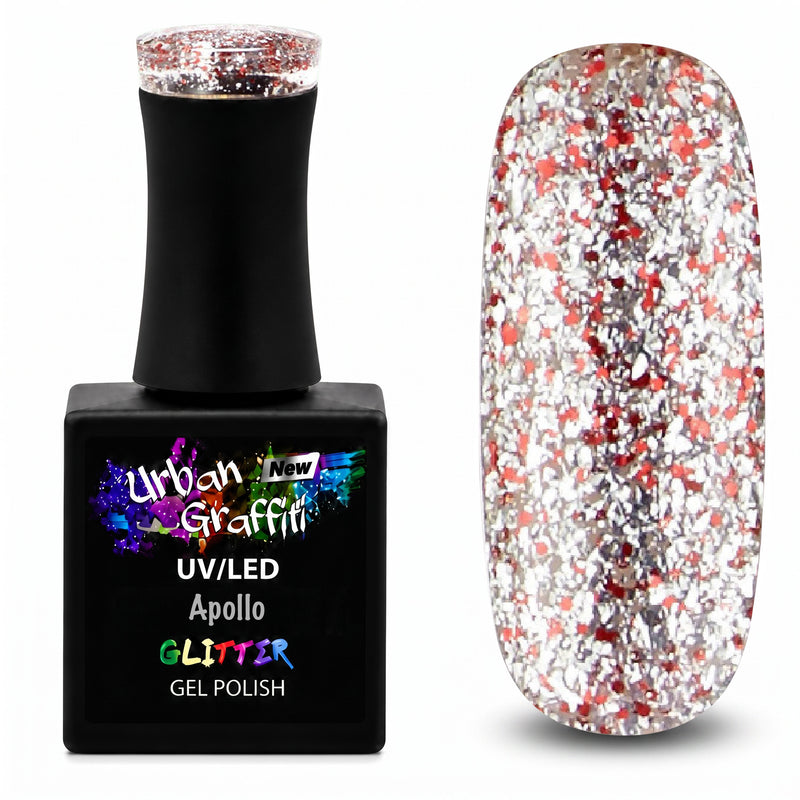 Apollo - UGGP-A0907 Urban Graffiti Röd och Silver Glitter Gel Nagellack 15ml