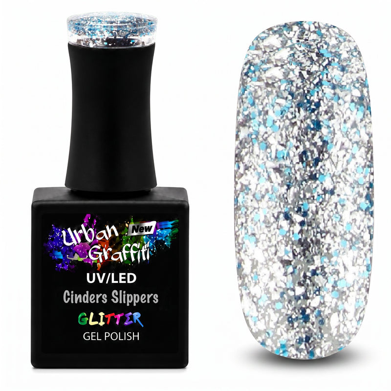 Cinders Slippers - UGGP-A0908 Urban Graffiti silver- och blåglittrigt nagellack 15 ml