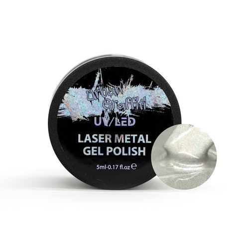 Vår HELT NYA Laser Metal Gel Polish ger en vacker, holografisk accent till alla nagelset när den appliceras.