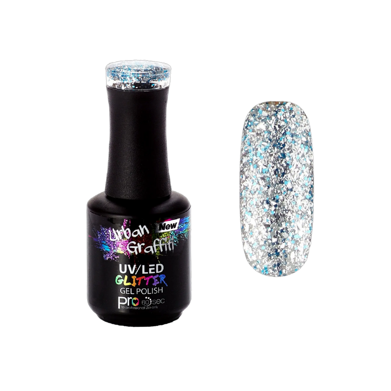Cinders Slippers - UGGP-A0908 Urban Graffiti silver- och blåglittrigt nagellack 15 ml